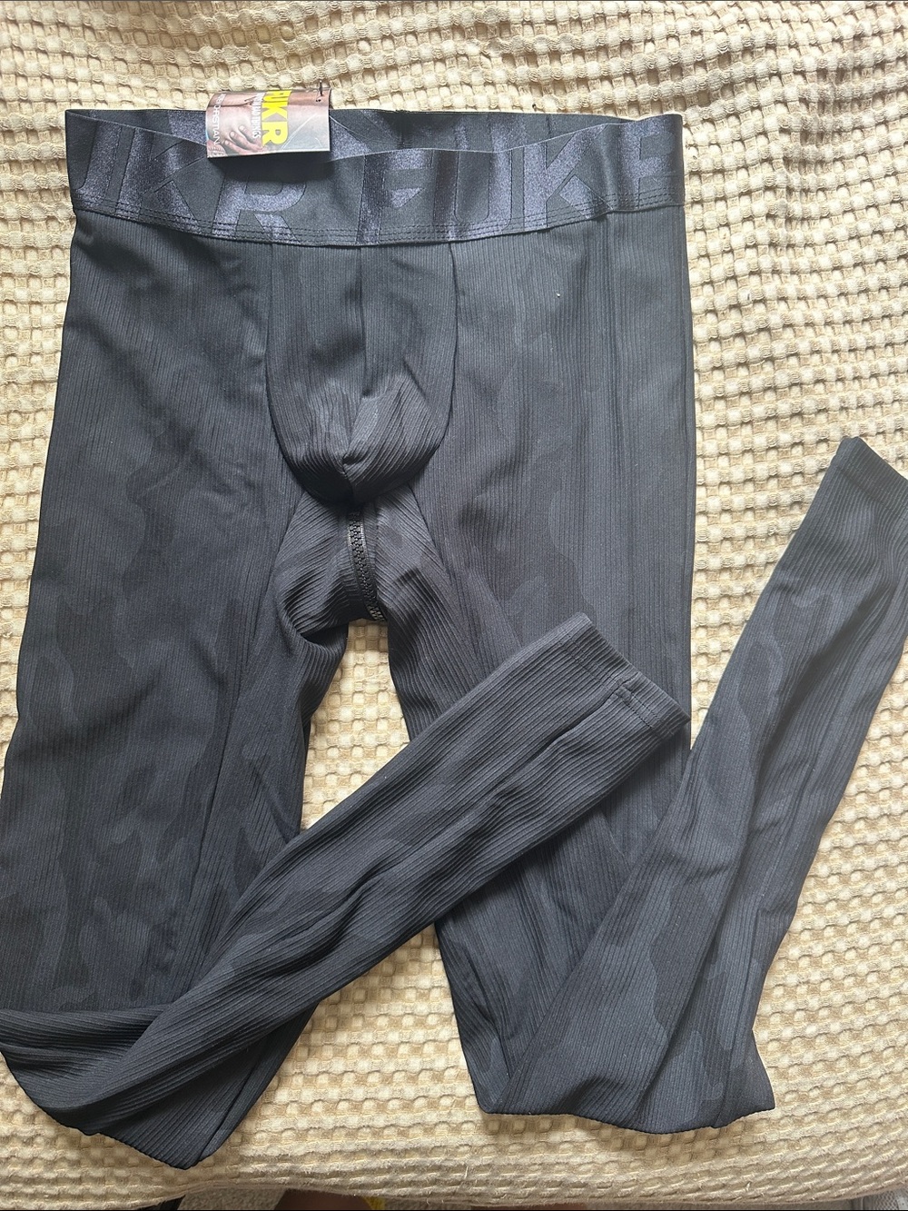 Andrew Christian Black Ribbed zipper back Long leggings